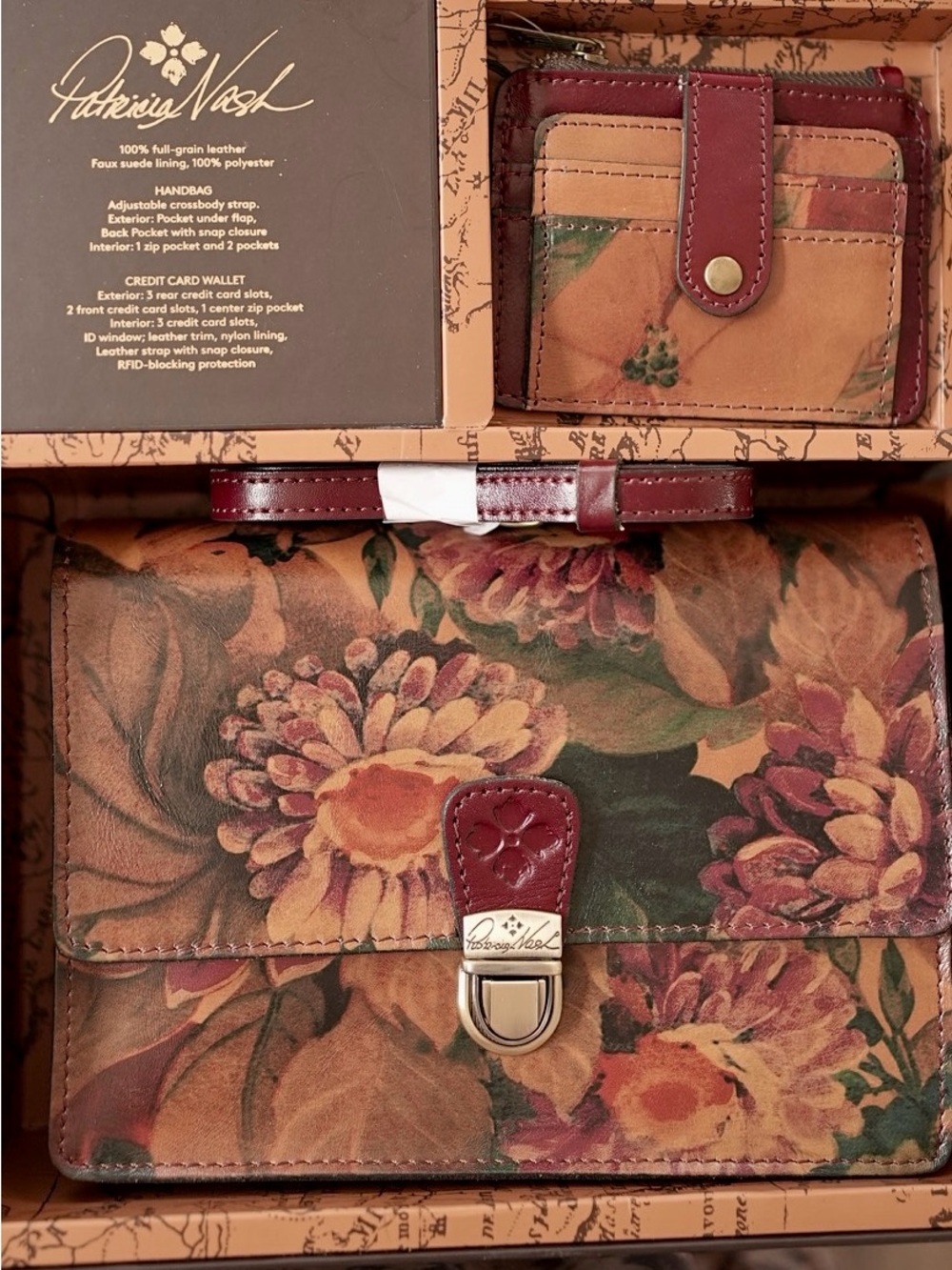Patricia Nash Floral Leather Crossbody & Matching RFID Wallet Set